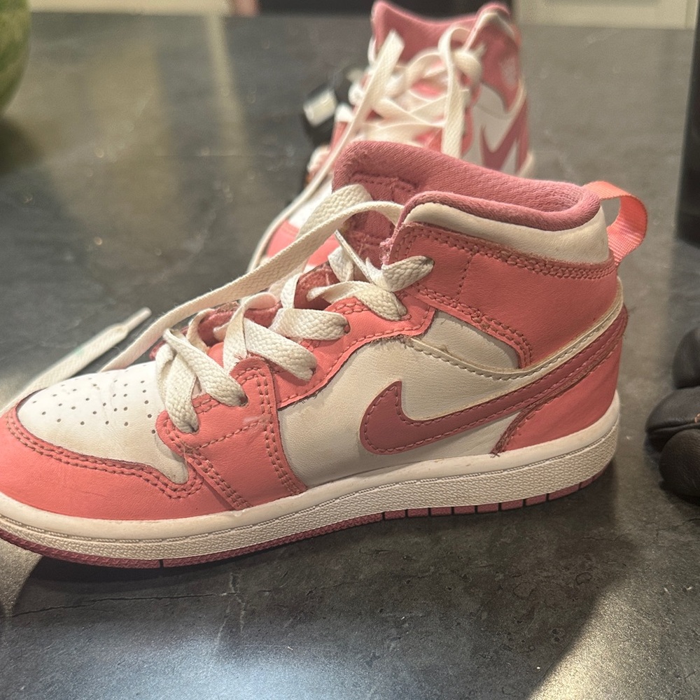 Jordan Kids Pink and White High-Top Sneakers